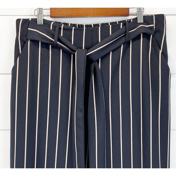 NEW Simply Emma Plus Size Gaucho Wide Leg Crop Pants Black Taupe Stripe Belted - Picture 4 of 10